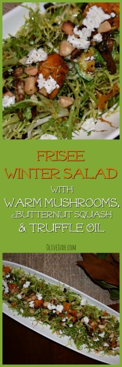 Frisée Salad with Warm Mushrooms and Truffle Oil #Friséesalad #warmsaladrecipe #wintersalad #truffleoil