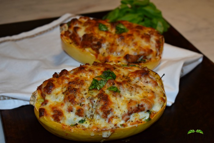 Spaghetti Squash, Spinach, and Turkey Lasagna Boats