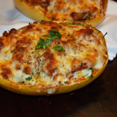 Spaghetti Squash, Spinach and Turkey Lasagna Boats