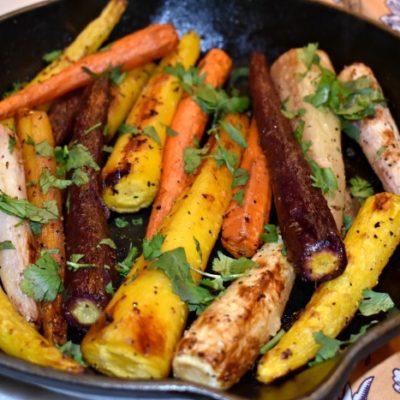 Roasted Rainbow Carrots with Ginger and Cilantro