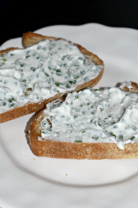 Scrambled Egg Breakfast Toast with Tomato and Chive Goat Cheese