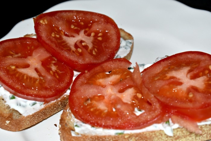 Scrambled Egg Breakfast Toast with Tomato and Chive Goat Cheese