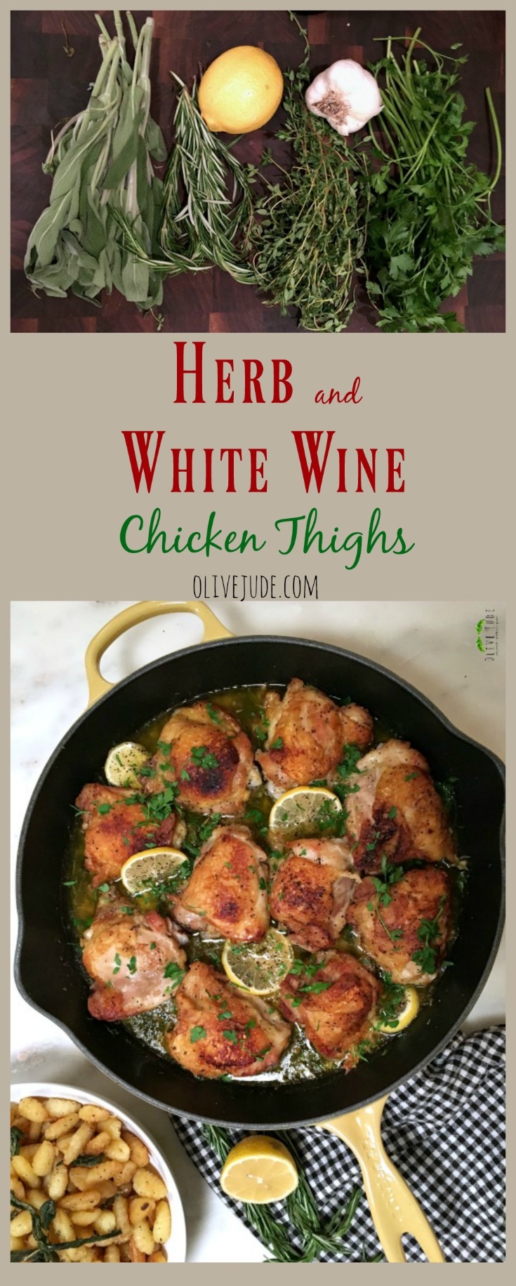 Herb and White Wine Chicken Thighs #herbandwhitewinechicken #skilletchicken #chickenthighrecipe #herbchicken #whitewinechicken