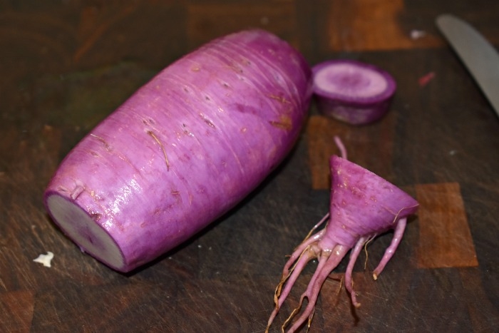 Kohlrabi and Purple Radish Miso Ginger Slaw