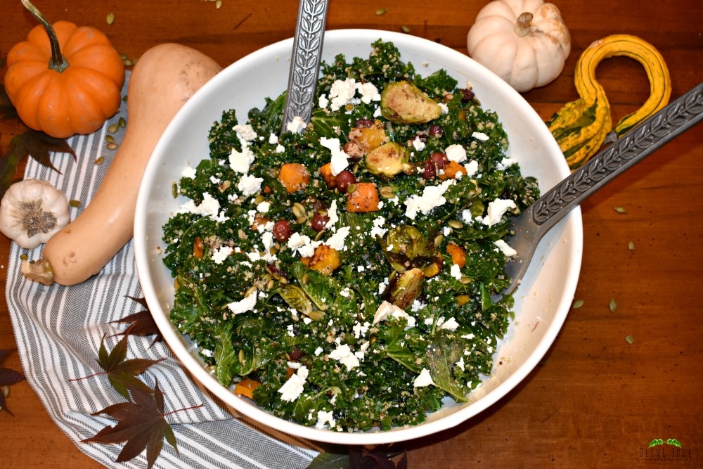 Autumn Kale Salad with Roasted Grapes and Butternut Squash