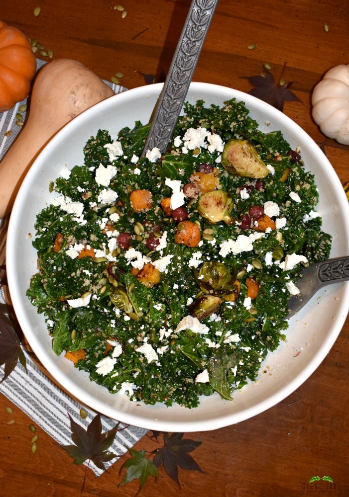 Autumn Kale Salad with Roasted Grapes and Butternut Squash