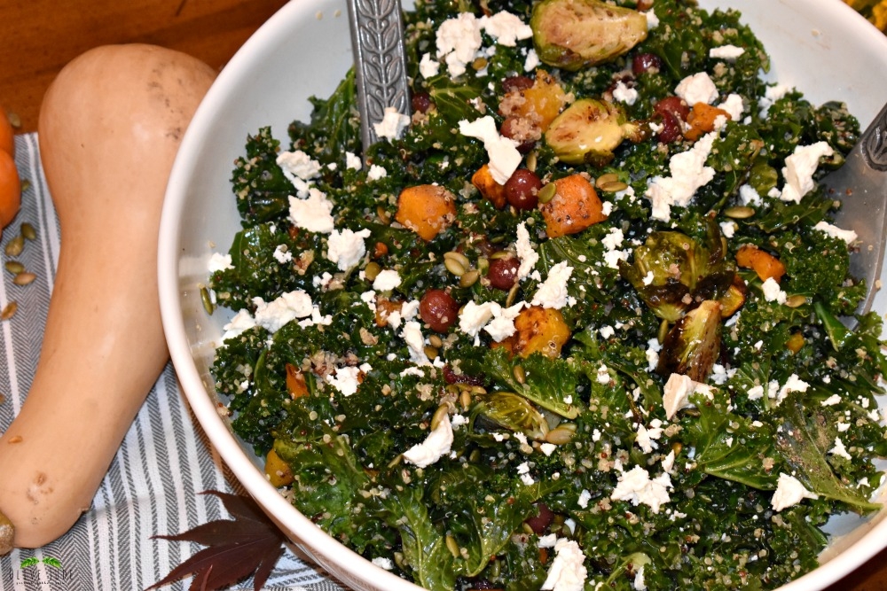 Autumn Kale Salad with Roasted Grapes and Butternut Squash