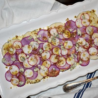 Radish Carpaccio with Mustard Seed Vinaigrette and Buttermilk Blue Cheese