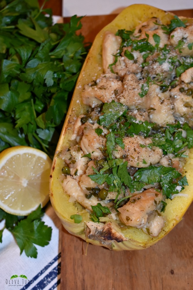 Chicken Piccata Stuffed Spaghetti Squash