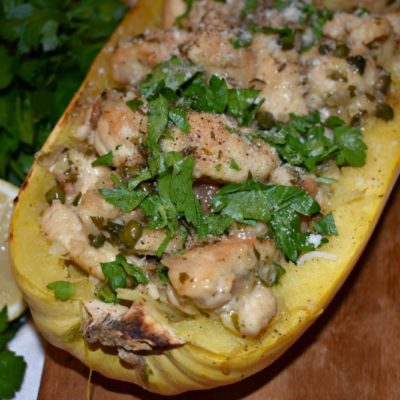 Chicken Piccata Stuffed Spaghetti Squash