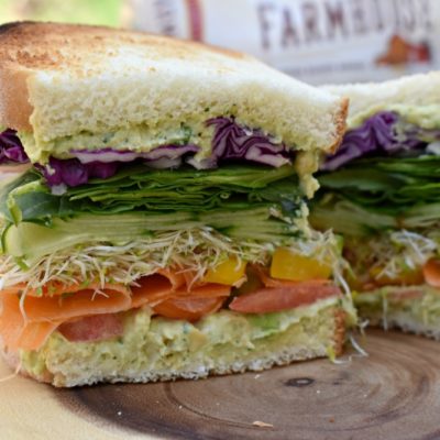 Colorful Veggie Sandwich with Chunky Chickpea Spread