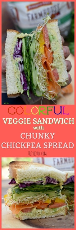 Colorful Veggie Sandwich with Chunky Chickpea Spread - Olive Jude