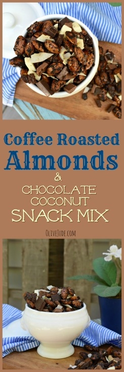 Coffee Roasted Almonds and Chocolate Coconut Snack Mix #sweetsnack #coffeealmonds