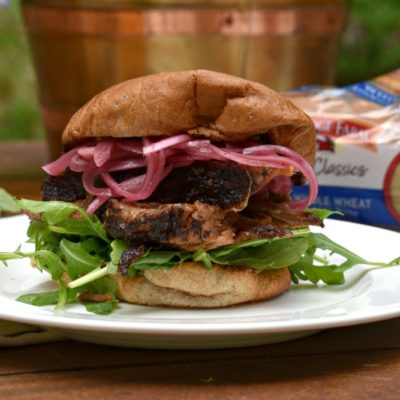 Smoked Brisket Sandwich with Pickled Onions and Blue Cheese Butter