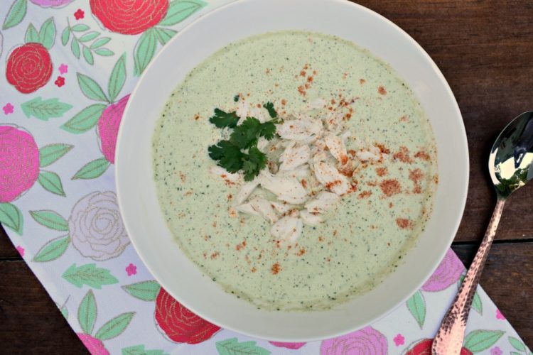 Chilled Cucumber and Cilantro Soup with Lump Crab #chilledsoup #crabsoup #cucumbersoup