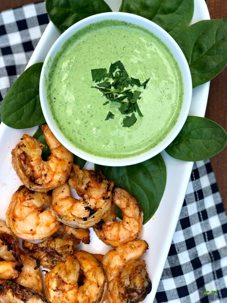 Grilled Shrimp with a Spinach Yogurt Dipping Sauce #grilledshrimp #yogurtdippingsauce #shrimpanddip