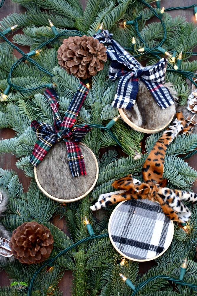 Hand-Embroidered Christmas Ornaments, Rustic Twine Mini Hoop Holiday Decor