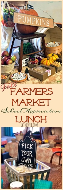 Fall Farmers Market School Appreciation Lunch #farmersmarketlunch #farmersmarketparty #teacherappreciationlunch #fallpartyideas #harvestparty