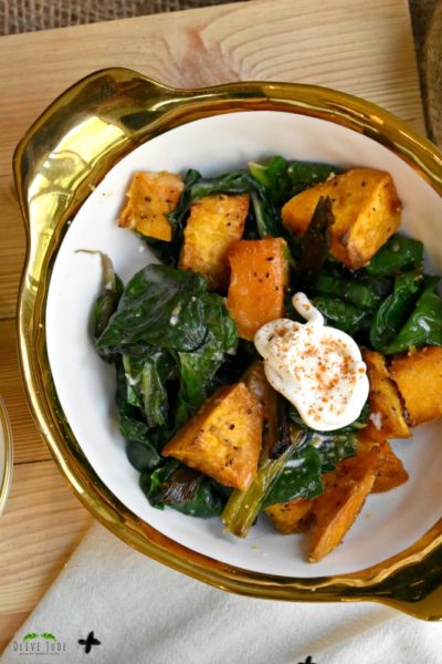 Ginger Roasted Sweet Potatoes and Coconut Swiss Chard - Olive Jude