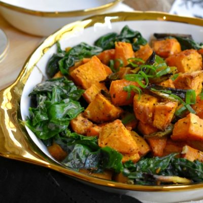 Ginger Roasted Sweet Potatoes and Coconut Swiss Chard