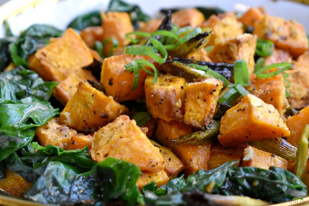 Ginger Roasted Sweet Potatoes and Coconut Swiss Chard #roastedsweetpotatorecipe #swisschard #gingerandcoconut #gingersweetpotoes