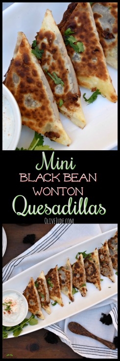 Mini Black Bean Wonton Quesadillas #miniquesadillas #wontonquesadillas #easyappetizer #gamedayfood #wontonappetizer
