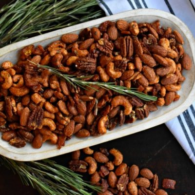Rosemary Citrus Party Nuts with Maple Glazed Bacon
