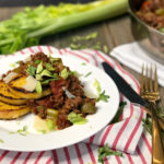 Weeknight Bloody Mary Bolognese over Crispy Polenta Cakes
