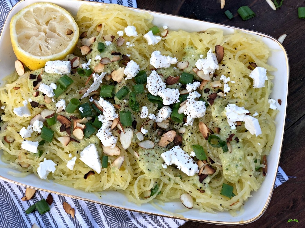 Warm Spaghetti Squash Salad with Artichoke Purée #spaghettisquashrecipes #artichokepuree #spaghettisquashsalad #artichokedressing