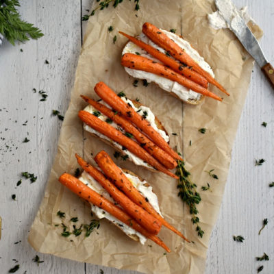 Caramelized Honey Thyme Carrots on Ricotta Toast