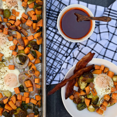 Sheet Pan Egg and Veggie Breakfast with Maple Sriracha Syrup
